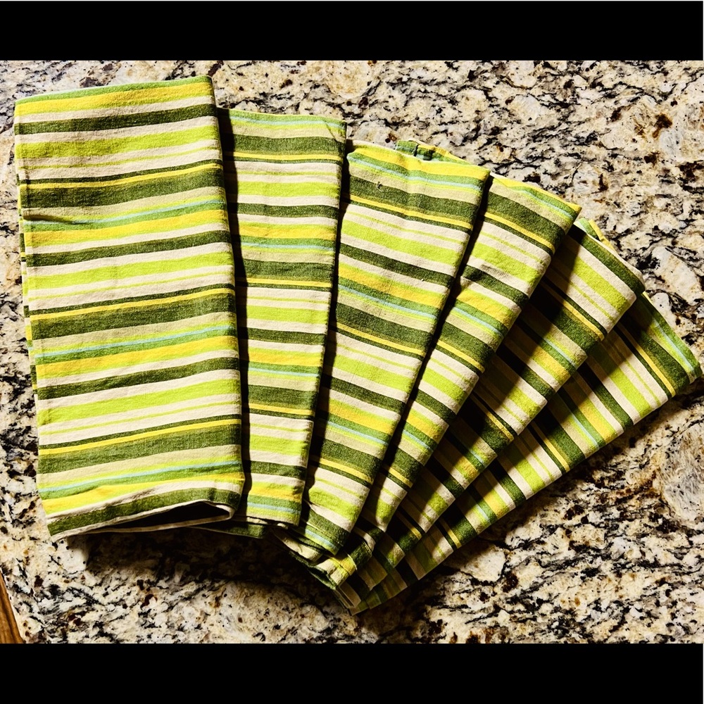 Crate&Barrel Green Striped Fabric Napkins